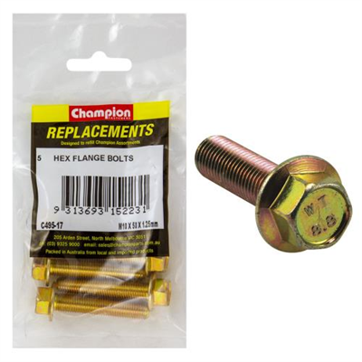 Champion M10 x 50mm x 1.25 Flange Head Set Screw -Gr8.8 -5pk