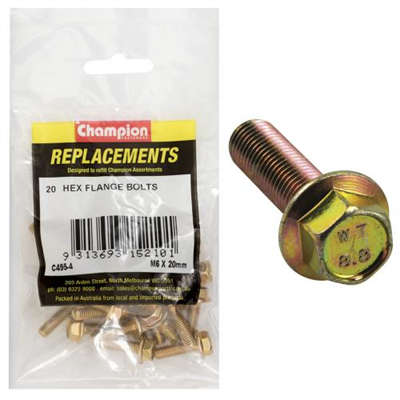 Champion M6 x 20mm Flange Head Set Screw -Gr8.8 -20pk