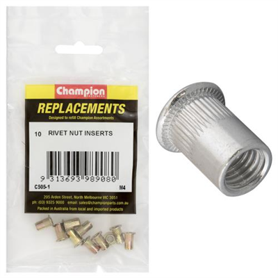 Champion M4 Steel Rivet Nut inserts -10pk