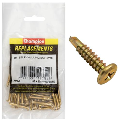 Champion 10G x 30mm Wafer Head S/Drilling Screw Ph -50pk