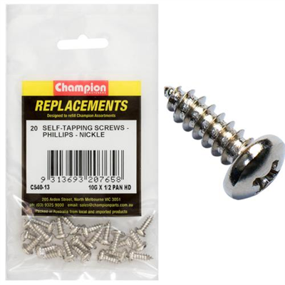 Champion 10G x 1/2in S/Tapping Screw Pan Head Phillips -20pk