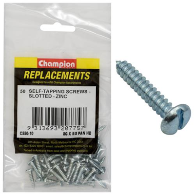 Champion 8G x 5/8in S/Tapping Pan Head Slotted -50pk