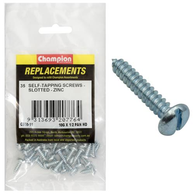 Champion 10G x 1/2in S/Tapping Pan Head Slotted -35pk