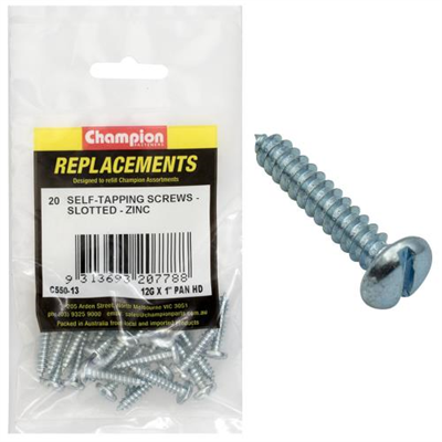 Champion 12G x 1in S/Tapping Pan Head Slotted -20pk