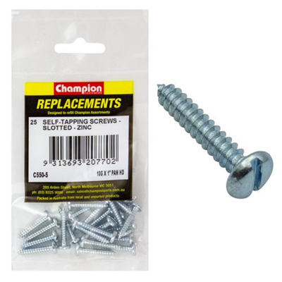 Champion 10G x 1in S/Tapping Pan Head Slotted -25pk