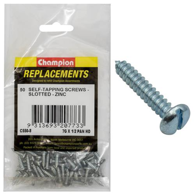 Champion 7G x 1/2in S/Tapping Pan Head Slotted -50pk