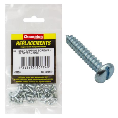 Champion 8G x 3/8in S/Tapping Pan Head Slotted -50pk