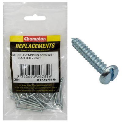 Champion 6G x 1-1/2in S/Tapping Screw Pan Head Slotted -50pk