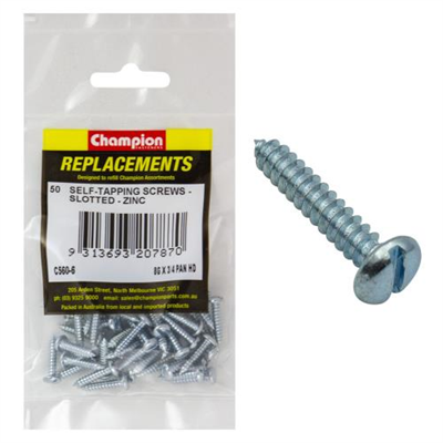 Champion 8G x 3/4in S/Tapping Screw Pan Head Slotted -50pk