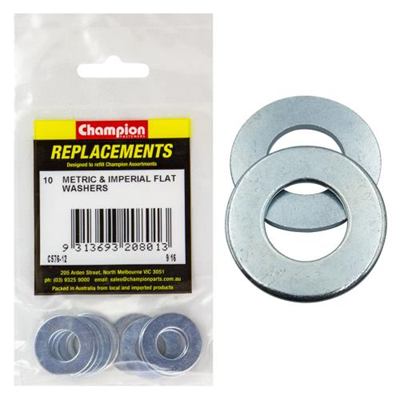 Champion 9/16in x 1-1/8in x 16G Flat Steel Washer -10pk