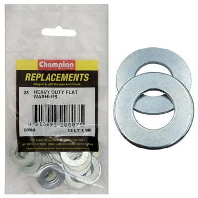 Champion M13 x 25 x 2mm Heavy Duty Flat Steel Washer -25pk
