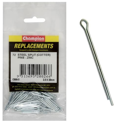Champion 2.5mm x 25mm Steel Split (Cotter) Pin -72pk