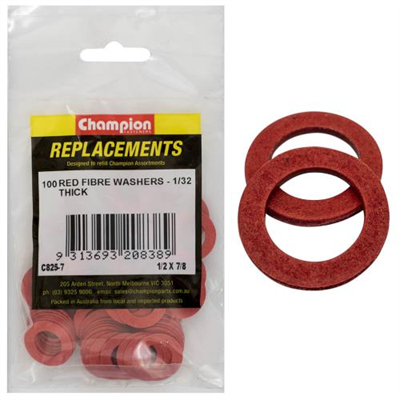 Champion 1/2in x 7/8in x 1/32in Red Fibre Washer -100pk