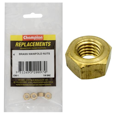 Champion 1/4in UNC Brass Manifold Nut -4pk