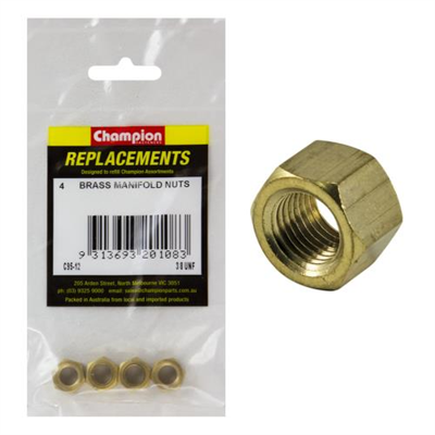 Champion 3/8in UNF Brass Manifold Nut -4pk