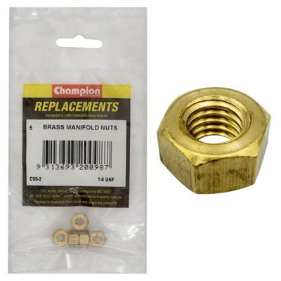 Champion 1/4in UNF Brass Manifold Nut -5pk