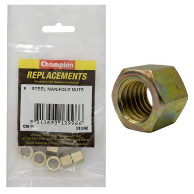 Champion 3/8in UNC Steel Manifold Nut -8pk