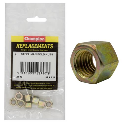 Champion M8 x 1.25mm Steel Manifold Nut -8pk
