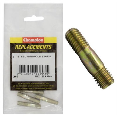 Champion M8 x 38mm x 1.25mm Steel Manifold Stud -8pk