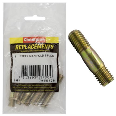 Champion 7/16in UNC x 2-1/4in Steel Manifold Stud -8pk