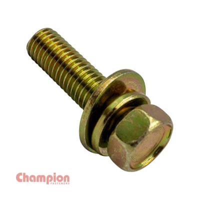 Champion M6 x 12mm Sems HexBolt W/Spring & Flat Washer- 50pk