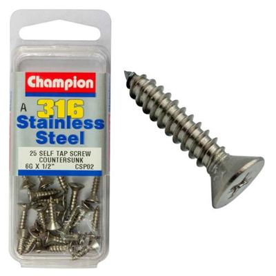 Champion 316/A4 S/Tap Set Screw - Csk 6G x 1/2in (A)