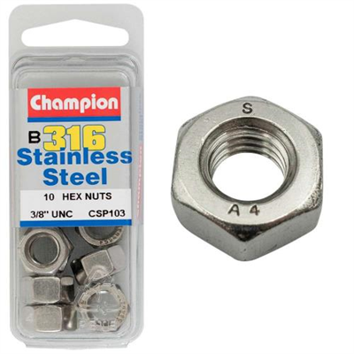 Champion 3/8in UNC Hex Nut - 316/A4 (C)