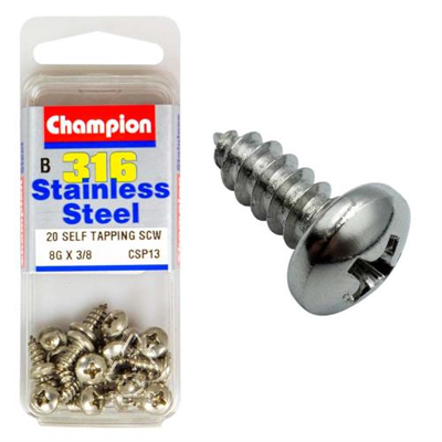 Champion 316/A4 S/Tap Set Screw - Pan 8G x 3/8in (B)