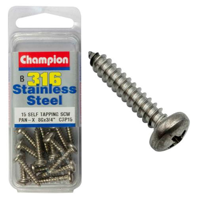 Champion 316/A4 S/Tap Set Screw - Pan 8G x 3/4in (B)