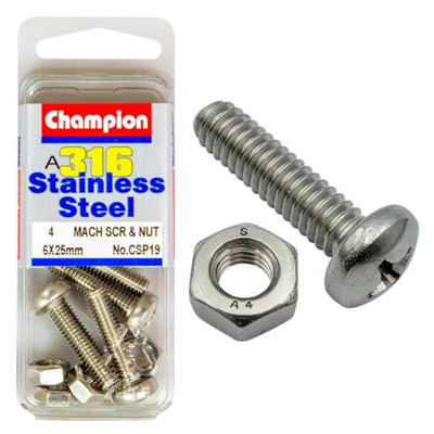 Champion 316/A4 Machine Set Screw & Nut - Pan 6 x 25 (A)