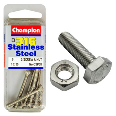 Champion 316/A4 Set Screw & Nut M4 x 35 (B)