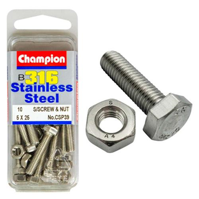 Champion 316/A4 Set Screw & Nut M5 x 25 (B)