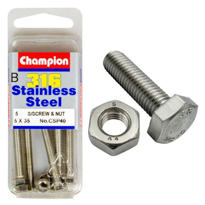 Champion 316/A4 Set Screw & Nut M5 x 35 (B)