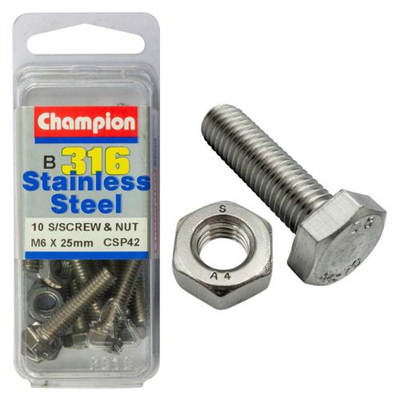 Champion 316/A4 Set Screw & Nut M6 x 25 (B)