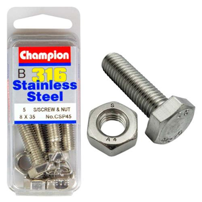 Champion 316/A4 Set Screw & Nut M8 x 35 (B)