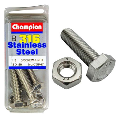 Champion 316/A4 Set Screw & Nut M8 x 50 (B)