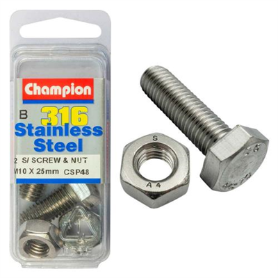 Champion 316/A4 Set Screw & Nut M10 x 25 (B)