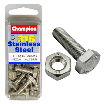 Champion 1/4in x 3/4in UNC Hex Set Screw 316/A4 (C)