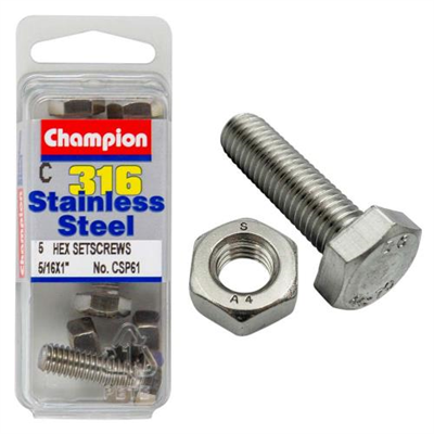 Champion 5/16in x 1in UNC Hex Set Screw 316/A4 (C)