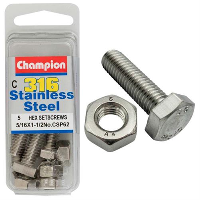 Champion 5/16in x 1-1/2in UNC Hex Set Screw 316/A4 (C)