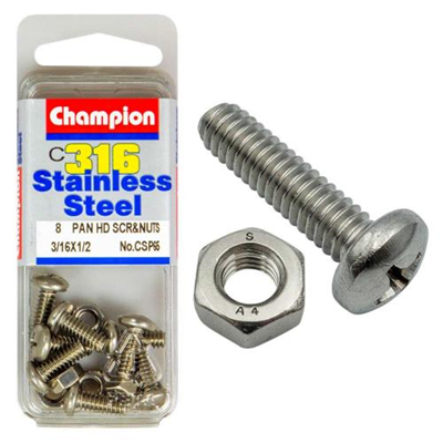 Champion 3/16in x 1/2in UNC Pan HD Set Screw 316/A4 (C)