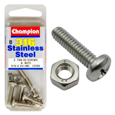 Champion 3/16in x 3/4in UNC Pan HD Set Screw 316/A4 (C)