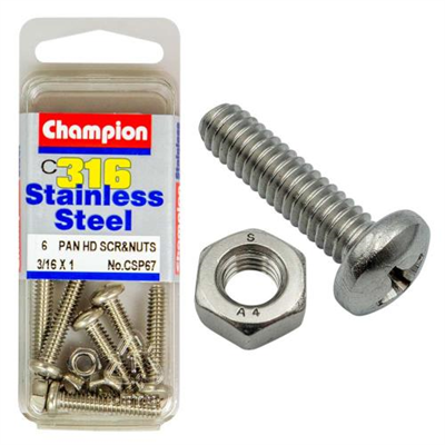 Champion 3/16in x 1in UNC Pan HD Set Screw 316/A4 (C)