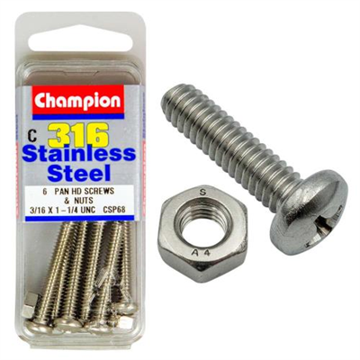 Champion 3/16in x 1-1/4in UNC Pan HD Set Screw 316/A4 (C)