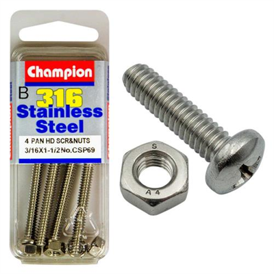 Champion 3/16in x 1-1/2in UNC Pan HD Set Screw 316/A4 (C)