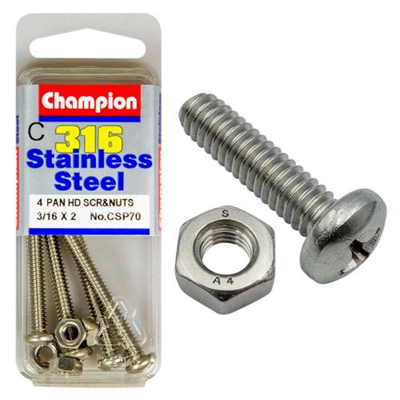 Champion 3/16in x 2in UNC Pan HD Set Screw 316/A4 (C)