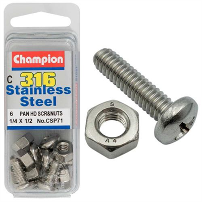 Champion 1/4in x 1/2in UNC Pan HD Set Screw 316/A4 (C)