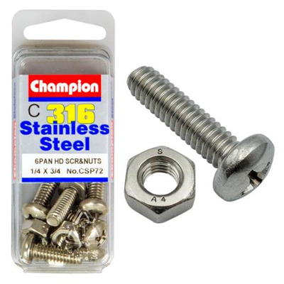 Champion 1/4in x 3/4in UNC Pan HD Set Screw 316/A4 (C)