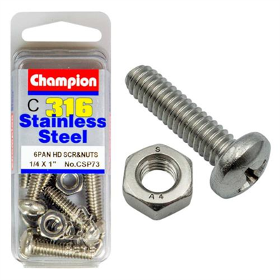 Champion 1/4in x 1in UNC Pan HD Set Screw 316/A4 (C)
