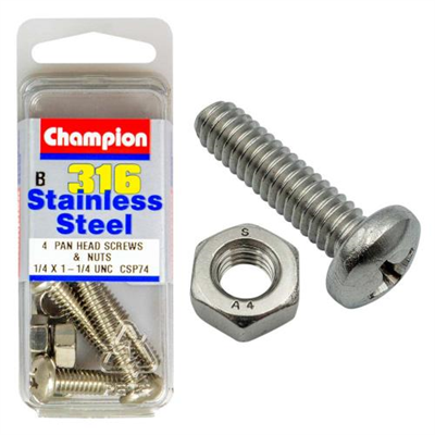 Champion 1/4in x 1-1/4in UNC Pan HD Set Screw 316/A4 (C)